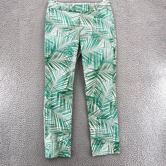Banana Republic Pants Womens 0 Green Palm Floral Stretch Skinny Cropped Casual - Picture 1 of 13